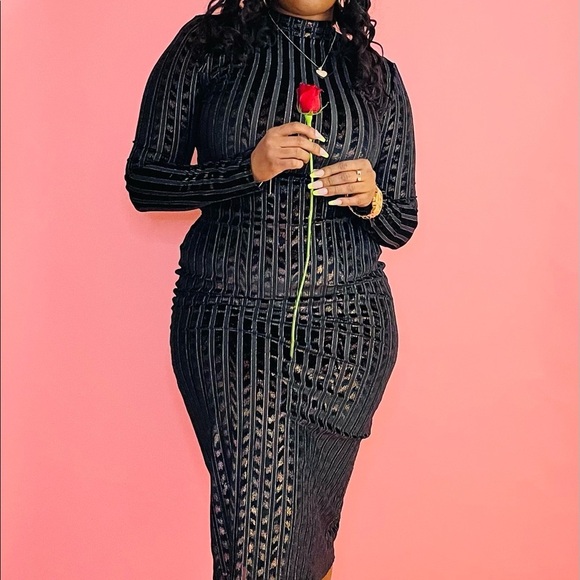 NEW TRENDY LONG SLEEVE STRIPED BURN OUT SEMI ZIP UP MAXI DRESS - Picture 5 of 6